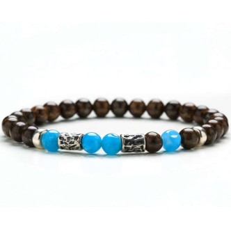 1 - Gerba man bracelet JACOB 273 brown and tuchese stones and Silver