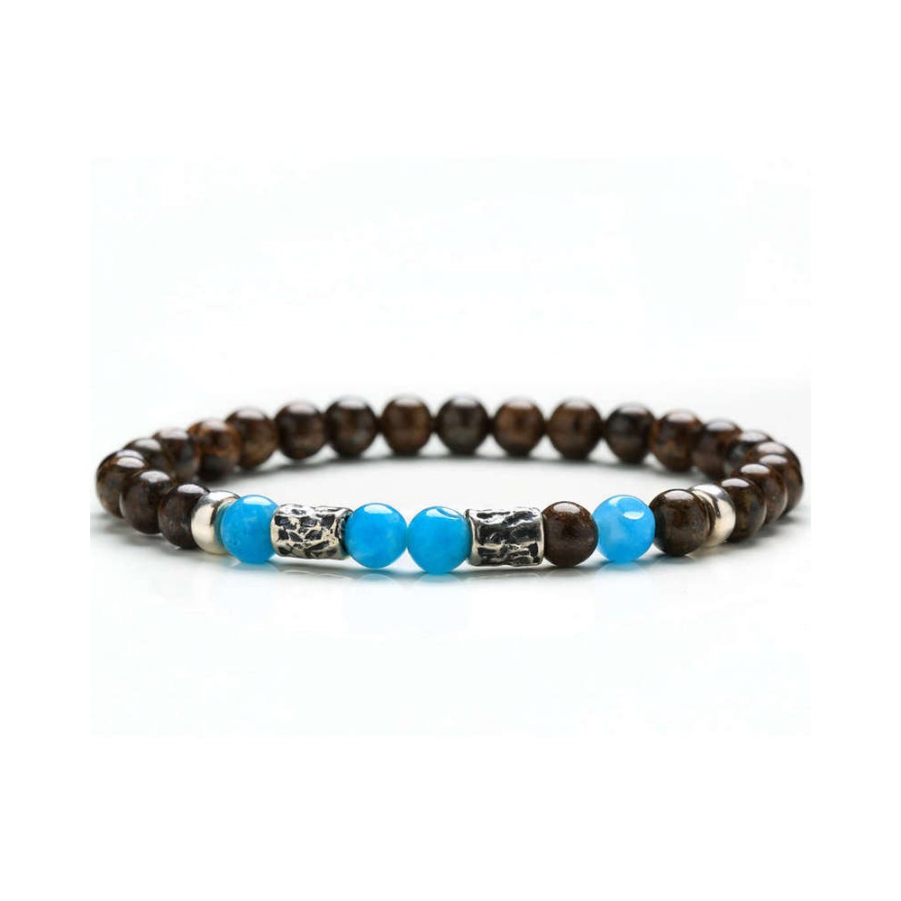 1 - Gerba man bracelet JACOB 273 brown and tuchese stones and Silver