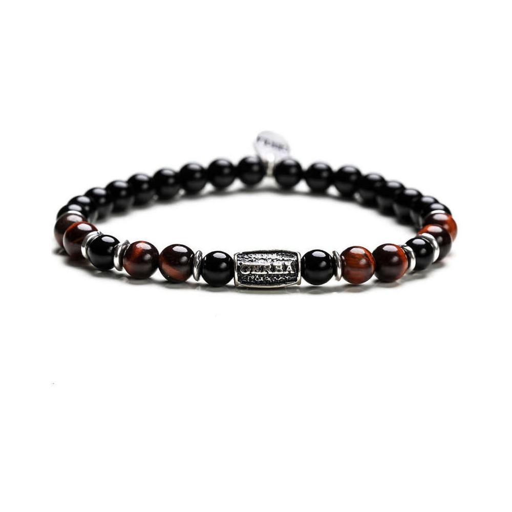 1 - Gerba men's bracelet RED AND BLACK 246 Tiger's eye and 925 Silver