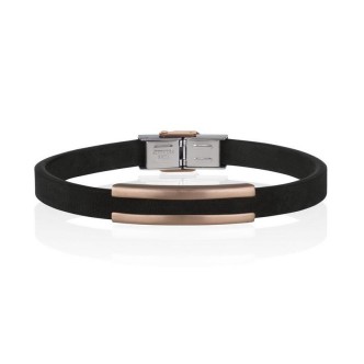 1 - Breil TJ2611 bracelet in black leather with polished steel elements IP Rose Snap collection