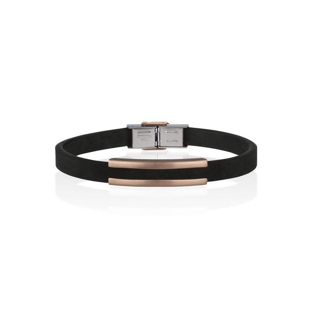 1 - Breil TJ2611 bracelet in black leather with polished steel elements IP Rose Snap collection