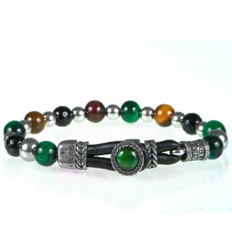 1 - Gerba man bracelet 925 Silver LAB046 with tiger eye and onyx