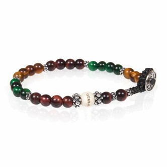 1 - Bracciale uomo Gerba Argento 925 LAB082 con occhio di tigre rosso e verde