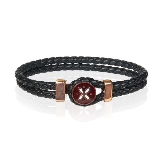 1 - Bracciale uomo Gerba pelle nera MYFLOWERS 04 ottone smaltato