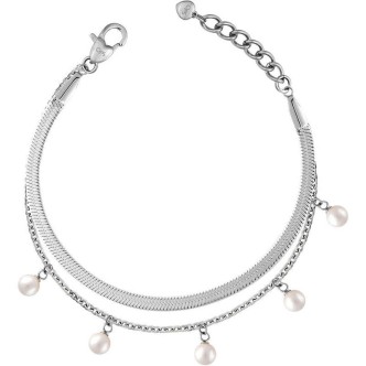 1 - Bracciale donna Ops Objects Fable Pearls OPSBR-781 acciaio doppia catena