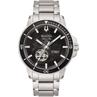 1 - Bulova Marine Star 96A290 automatic men's watch steel black background