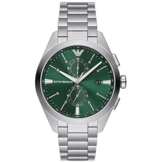 1 - Emporio Armani men's chronograph watch green background AR11480 brushed steel