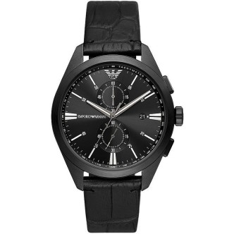 1 - Emporio Armani men's chronograph watch black AR11483 steel leather strap