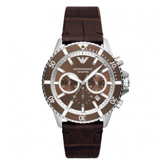 1 - Emporio Armani men's chronograph watch brown AR11486 steel leather strap