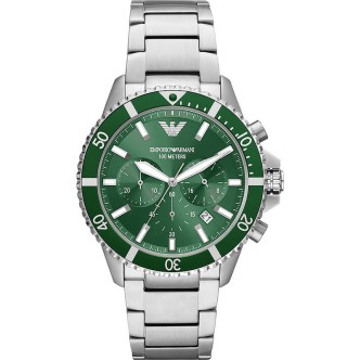 1 - Emporio Armani men's chronograph watch green background AR11500 steel