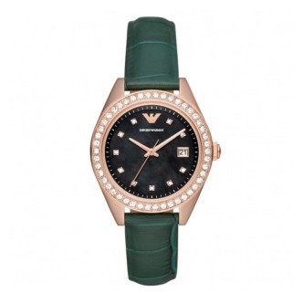 1 - Women's Emporio Armani rosé time only watch with crystals AR11506 leather strap