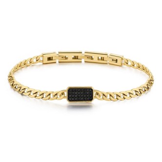 1 - Golden INK men's bracelet with black zircons BIK115 steel