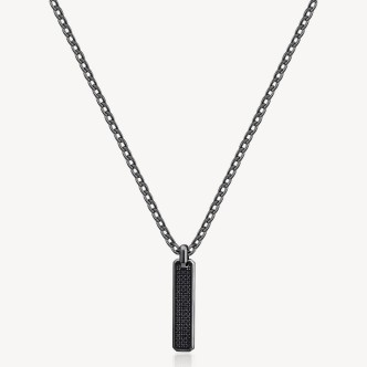 1 - Collana uomo INK nera con zirconi BIK113 acciaio maglie a catena