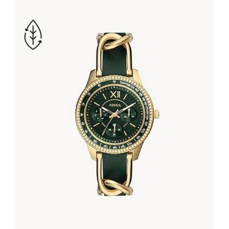 1 - Fossil Stella ES4243 Multifunction women's watch in gold-colored steel and green leather