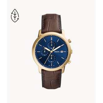 1 - Fossil Minimalist FS5942 men's chronograph watch in gold-colored steel with leather strap