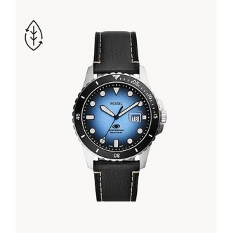 1 - Fossil Blue FS5960 man time only watch steel black leather strap