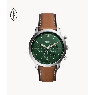 1 - Orologio uomo cronografo Fossil Neutra FS5963 acciaio fondo verde cinturino in pelle