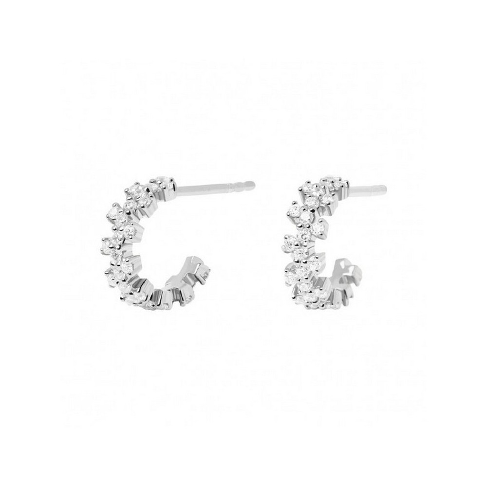 1 - PD Paola Little Crown AR02-578-U woman hoop earrings Silver with zircons.