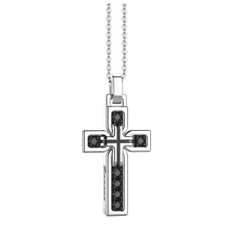 1 - Zancan man necklace cross Silver 925 with black spinels ESC011