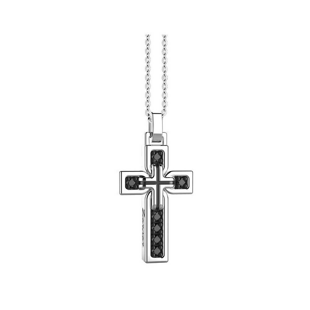 1 - Zancan man necklace cross Silver 925 with black spinels ESC011