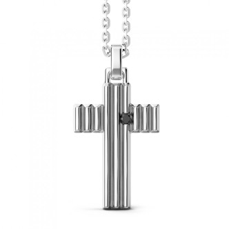 1 - Zancan man necklace cross Silver 925 with black stone ESC044