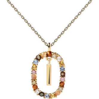 1 - PD Paola woman necklace letter I CO01-268-U 925 silver with multicolor zircons