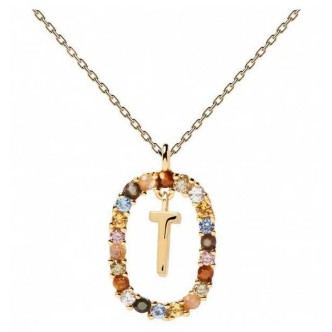 1 - PD Paola woman necklace letter T CO01-279-U 925 silver with multicolor zircons