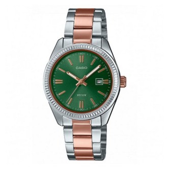 1 - Casio woman time only watch green background LTP-1302PRG-3AVEF steel and rosé