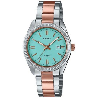 1 - Casio women's time only watch turquoise bottom LTP-1302PRG-2AVEF steel and rosé