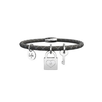 1 - Bracelet Kidult 231527 Leather with padlock in 316L steel and crystals Love collection