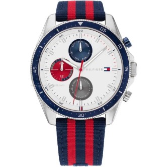 1 - Orologio cronografo uomo Tommy Hilfiger Parker rosso e blu tessuto 1792035