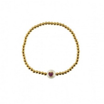 1 - Woman elastic bracelet Rue des Mille Galactica pearls and heart BRZ-013 M2 AU 925 Silver.