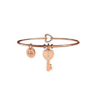 1 - Bracciale Kidult 731015 chiave in acciaio 316L con PVD Oro rosa e cristalli collezione Symbols