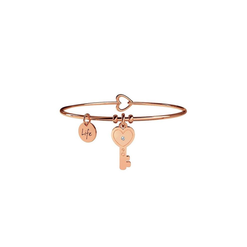 1 - Kidult bracelet 731015 316L steel key with PVD treatment Rose gold and crystals Symbols collection