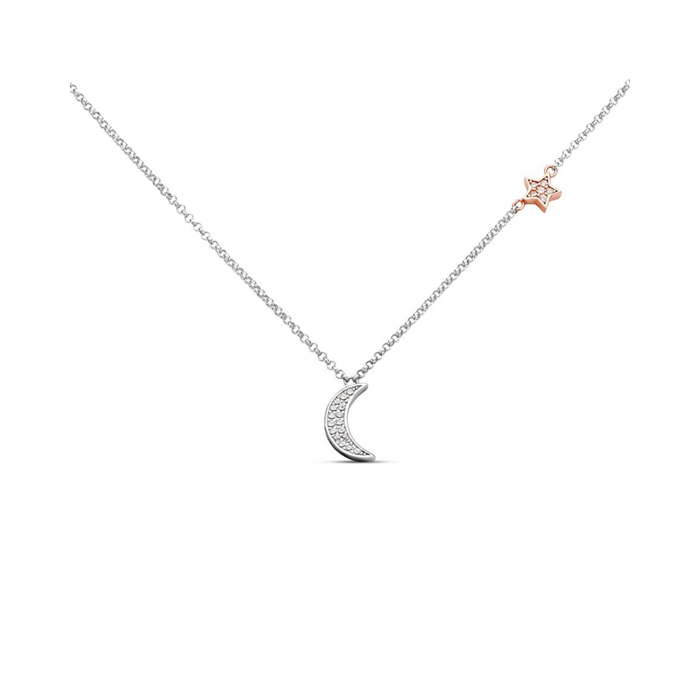 1 - Collana donna Argento Stroili cuore e luna 1622420 con zirconi