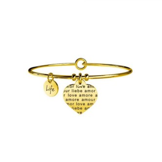 1 - Bracciale Kidult 231607 in acciaio 316L con trattamento PVD Oro ciondolo a cuore collezione Love