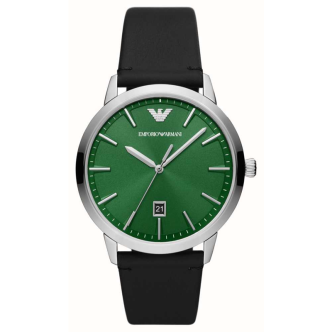 1 - Emporio Armani AR11509 men's watch steel green background leather strap