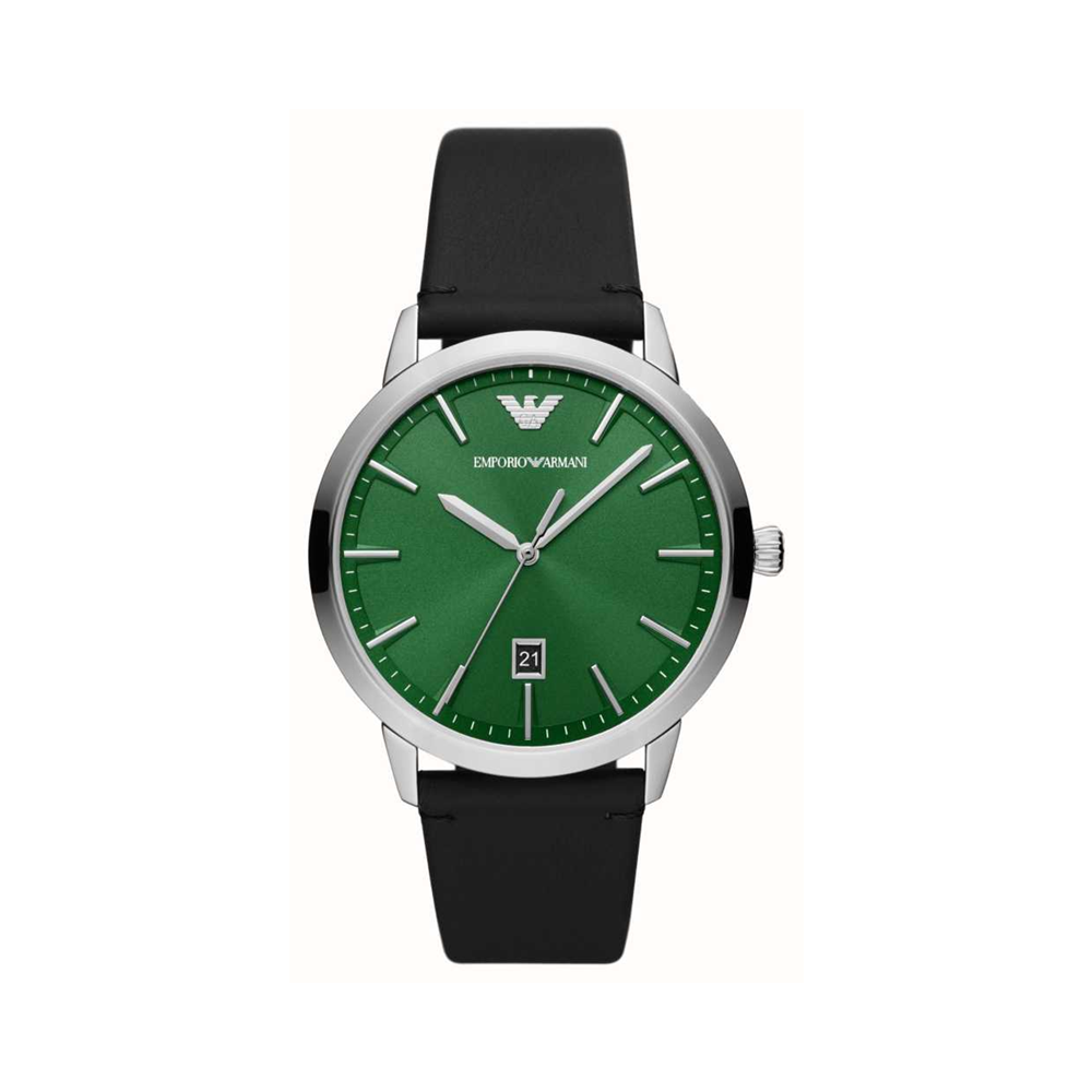 1 - Emporio Armani AR11509 men's watch steel green background leather strap