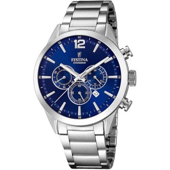 1 - Festina Timeless Chronograph blue F20343/7 steel chronograph men's watch