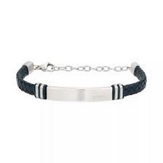 1 - Breil Leather Twine men's bracelet blue leather and steel TJ3359