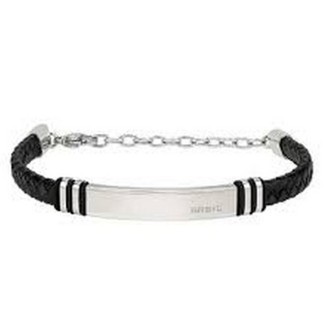 1 - Breil Leather Twine men's bracelet black leather and steel TJ3357