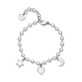 1 - Bracciale donna Brosway Chant perle con stella luna e cuore BAH85 acciaio