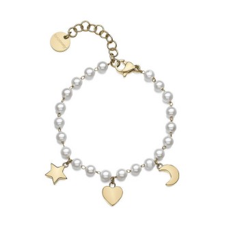 1 - Bracciale donna dorato Brosway Chant perle con stella luna e cuore BAH86 acciaio