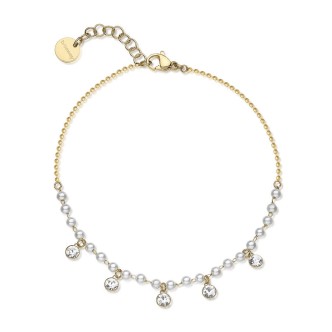 1 - Brosway Chant golden anklet for women with pearls and BAH90 crystals in steel