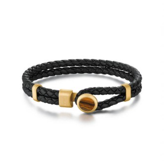 1 - Brosway Material men's bracelet black leather and tiger's eye BIM13A 316L steel