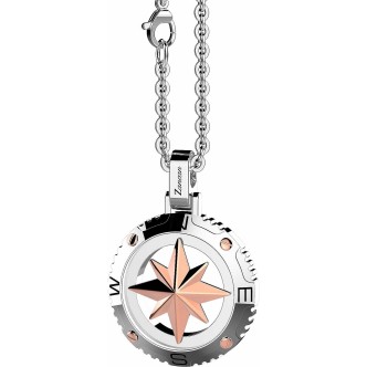 1 - Collana Zancan EHC124 rosa dei venti in acciaio 316L con PVD Oro rosa collezione Hi Teck.