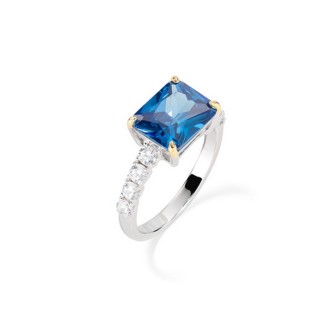 1 - Amen Cocktail woman ring 925 Silver RCK1REBBLZ-14 with white and blue zircons