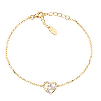 1 - Amen women's intertwined hearts bracelet BRHHGBZ gilded silver 925 with white zircons