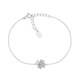 1 - Woman's four-leaf clover and heart bracelet Amen 925 Sterling Silver BRQUBB with white zircons.