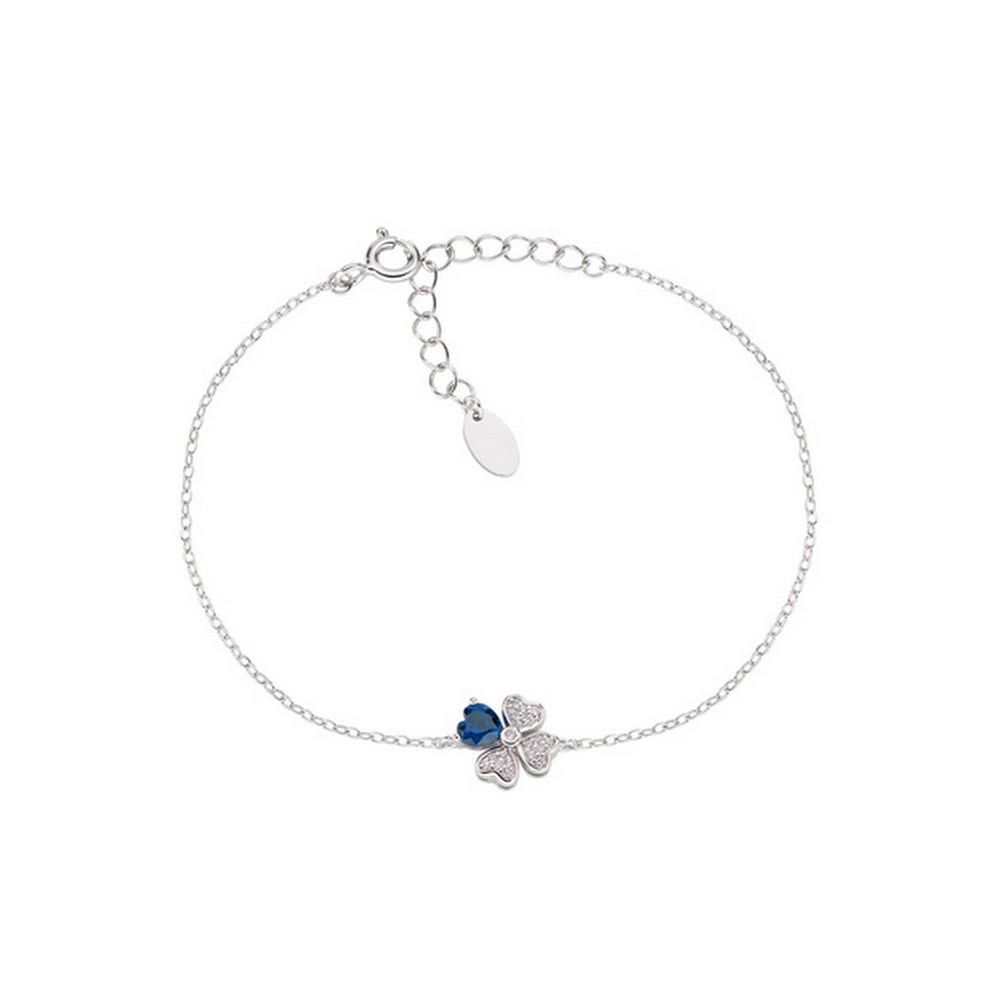 1 - Bracciale quadrifoglio e cuore donna Amen Argento 925 BRQUBBL con zirconi bianchi e blu